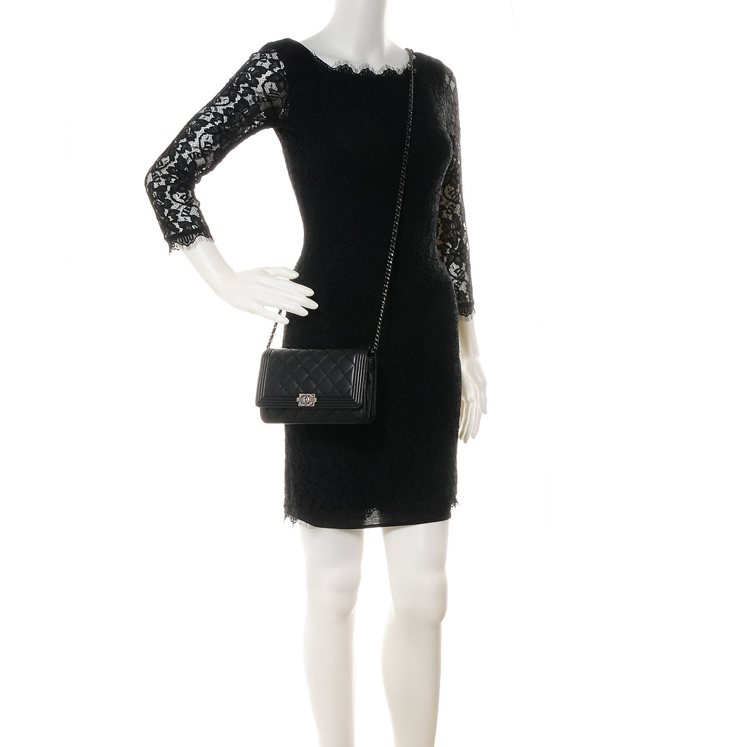 Chanel Lambskin Quilted Boy Wallet On Chain WOC Black 2 of 7
