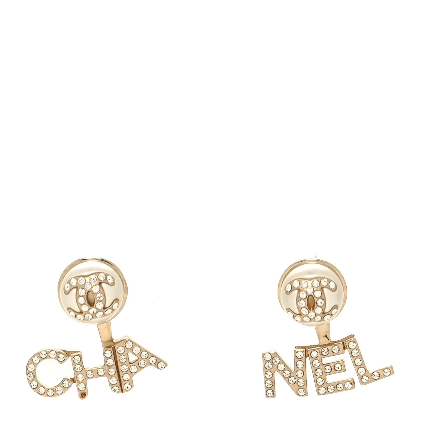 Pearl Crystal Logo Earrings Gold Pearly White