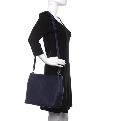 MCM Calfskin Ottomar Monogram Medium Klara Hobo Navy Blue 2 of 10