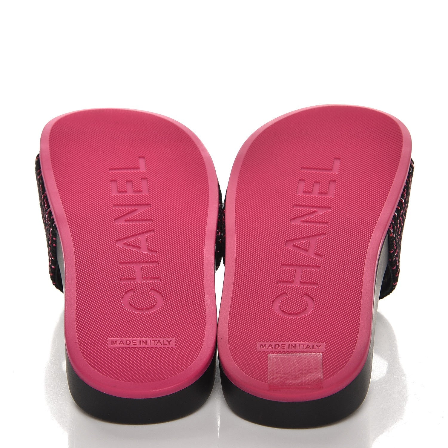 Chanel Tweed Grosgrain Camellia Flat Sandals 35 Black Pink 5 of 9