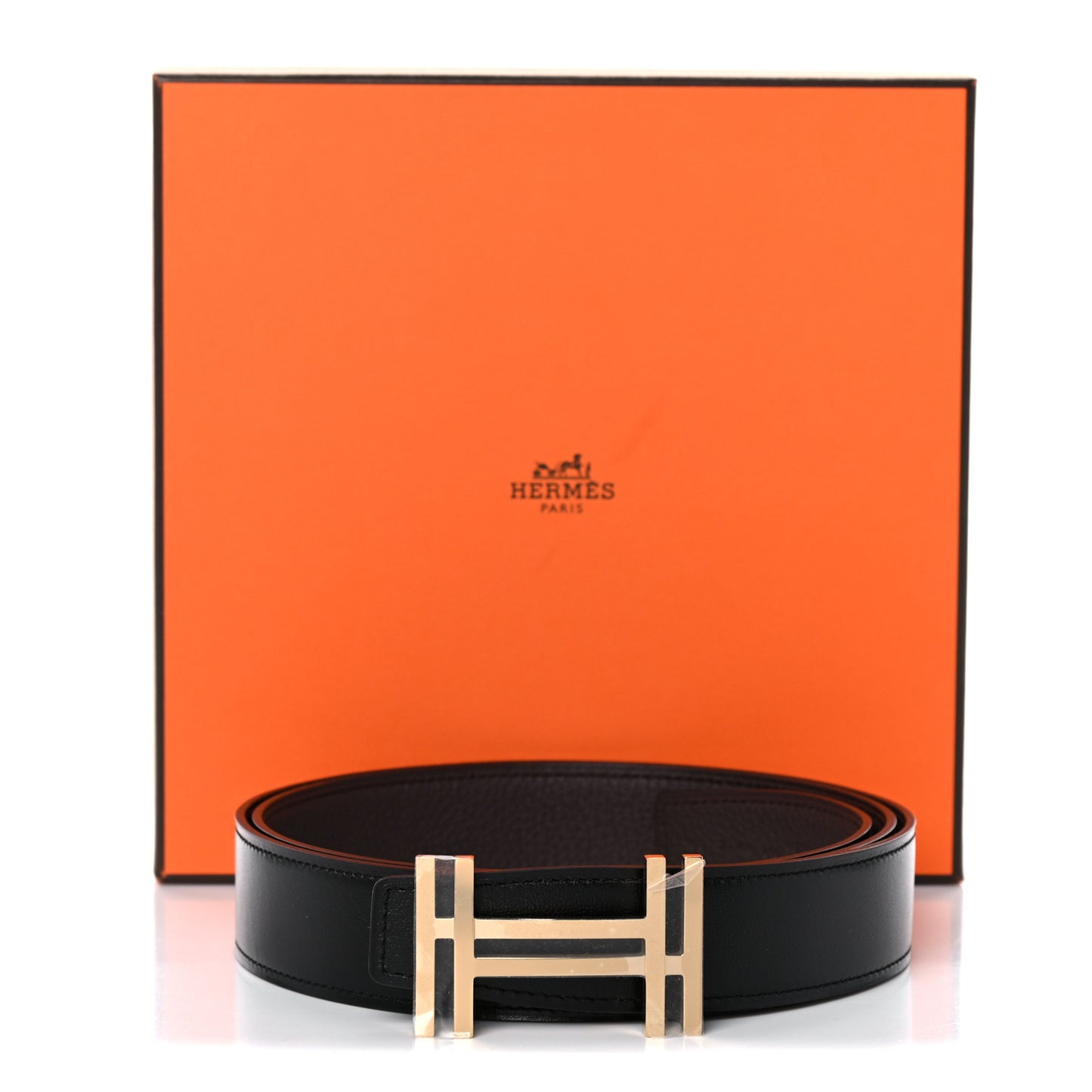 Box Togo 32mm Au Carre H Belt 100 Black Chocolate