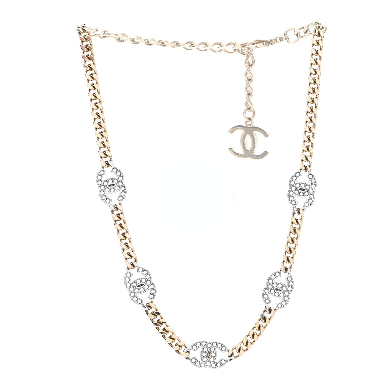 Chanel Crystal Chain CC Link Choker Gold Silver 3 of 5