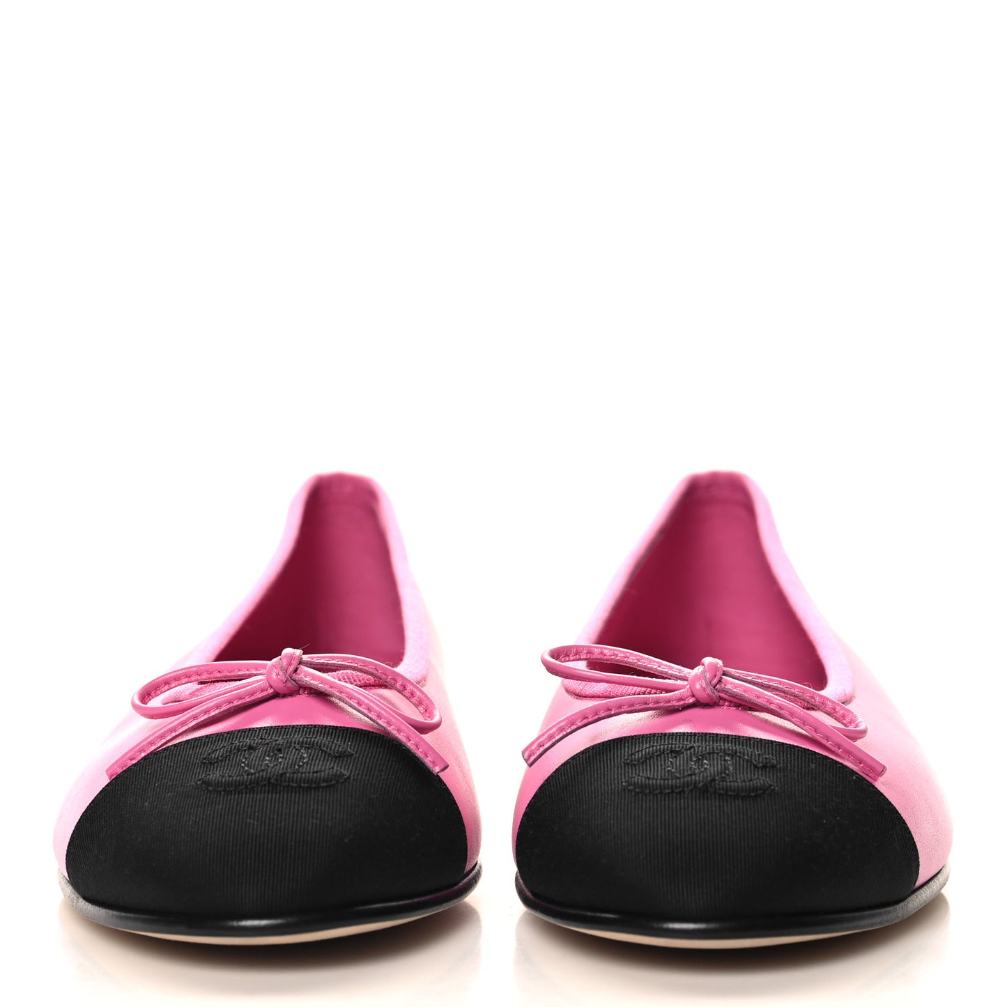 Calfskin Grosgrain Cap Toe CC Ballerina Flats 39 Pink Black