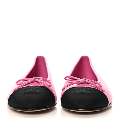 Chanel Calfskin Grosgrain Cap Toe CC Ballerina Flats 39 Pink Black 3 of 10