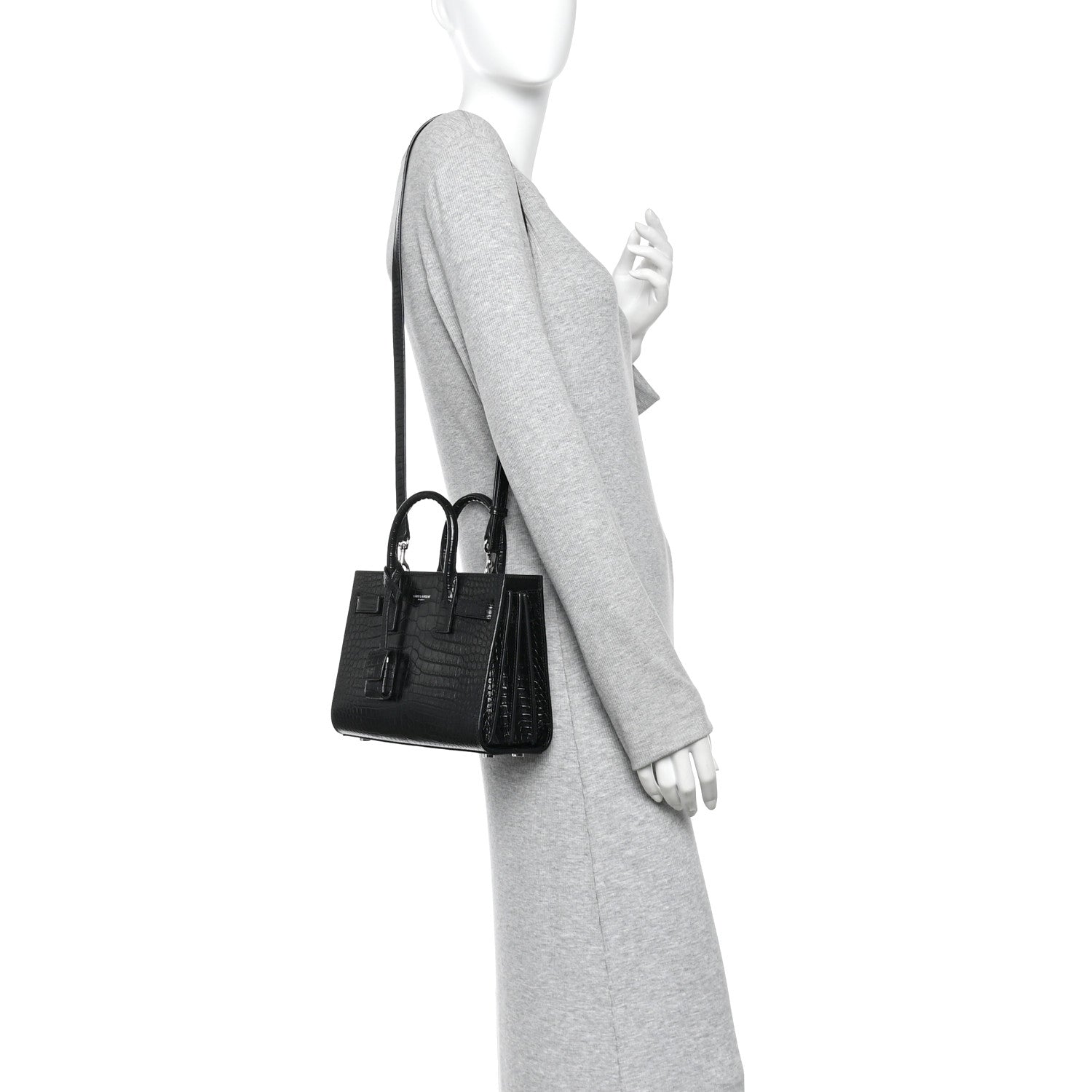 Saint Laurent Calfskin Crocodile Embossed Nano Sac De Jour Black 2 of 10