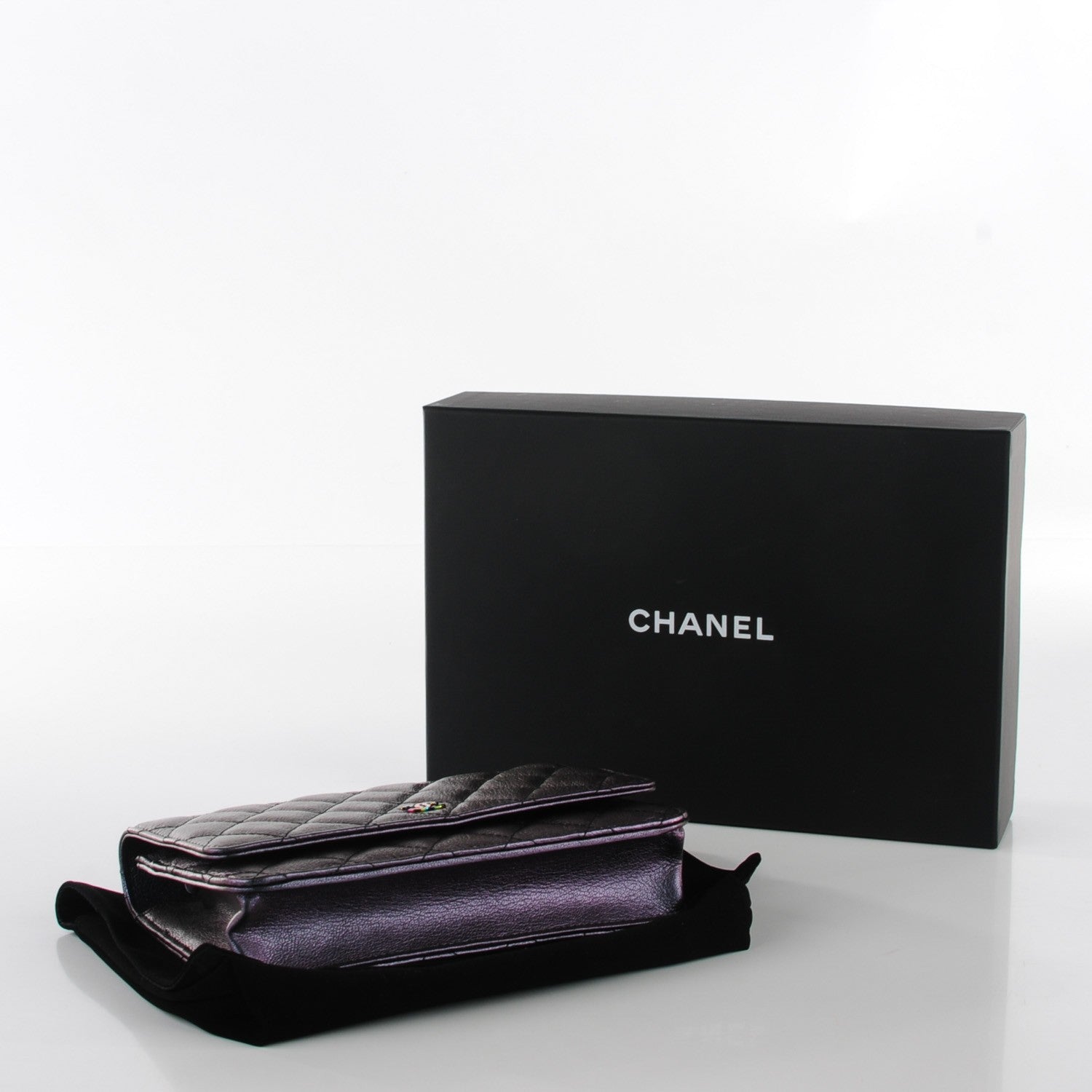 Chanel Iridescent Goatskin Quilted Wallet On Chain WOC Purple 4 of 8