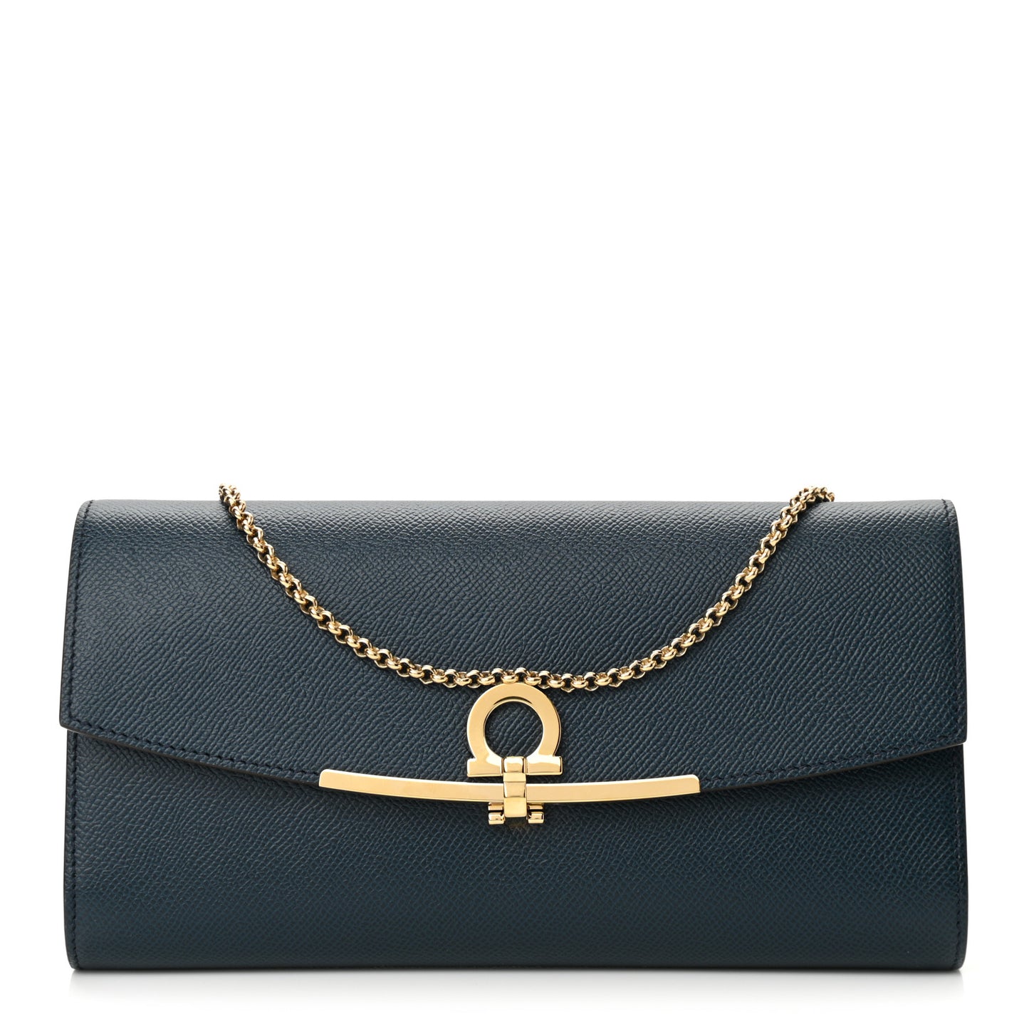 Hammered Calfskin Gancio Shoulder Bag Mezcal Teal