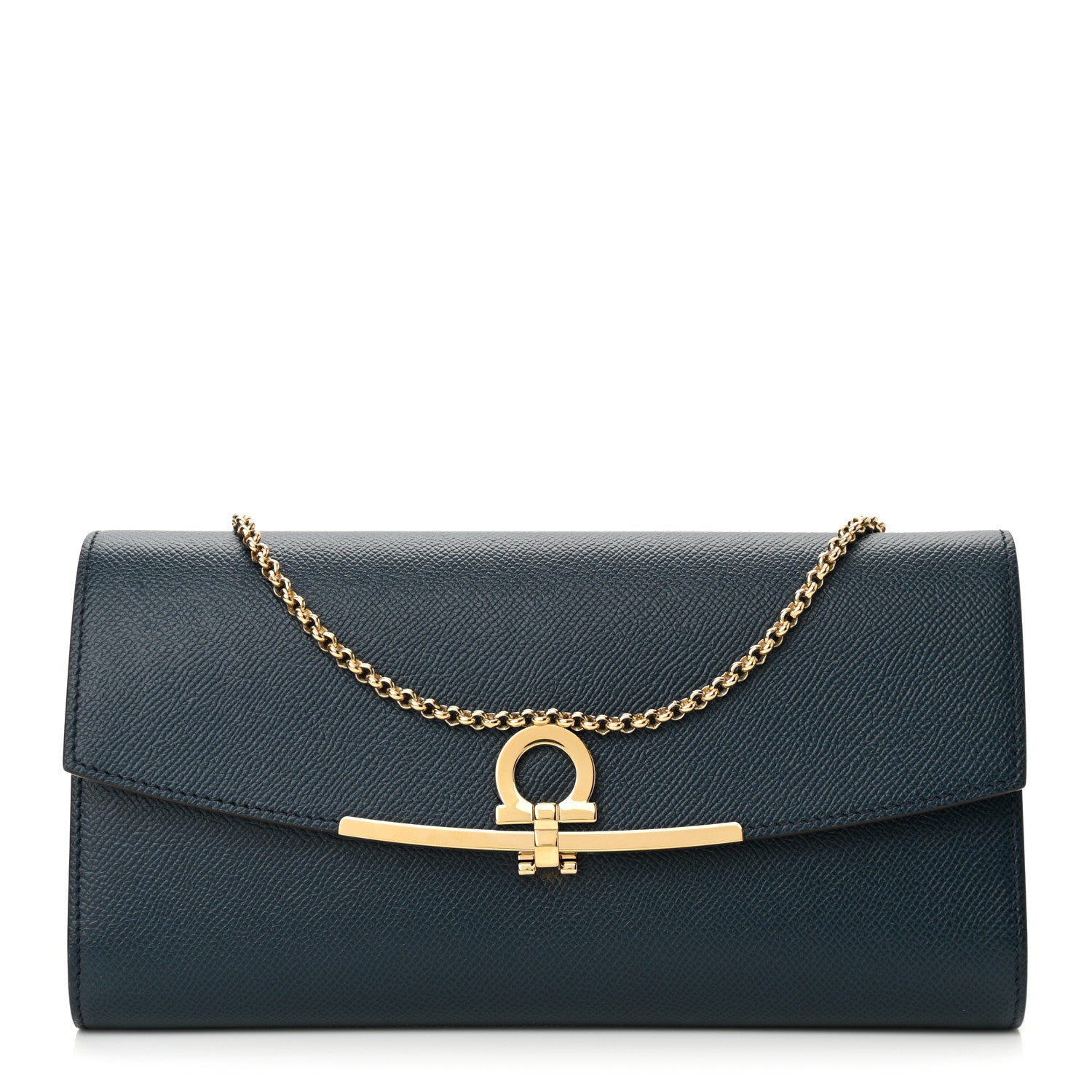Salvatore Ferragamo Hammered Calfskin Gancio Shoulder Bag Mezcal Teal 1 of 10