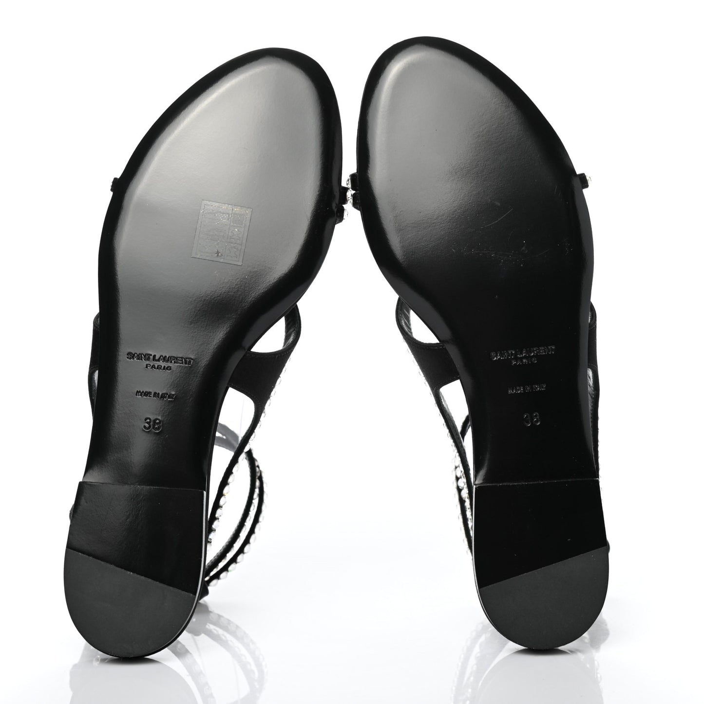 Satin Crystal Gia Ankle Strap Sandals 38 Black