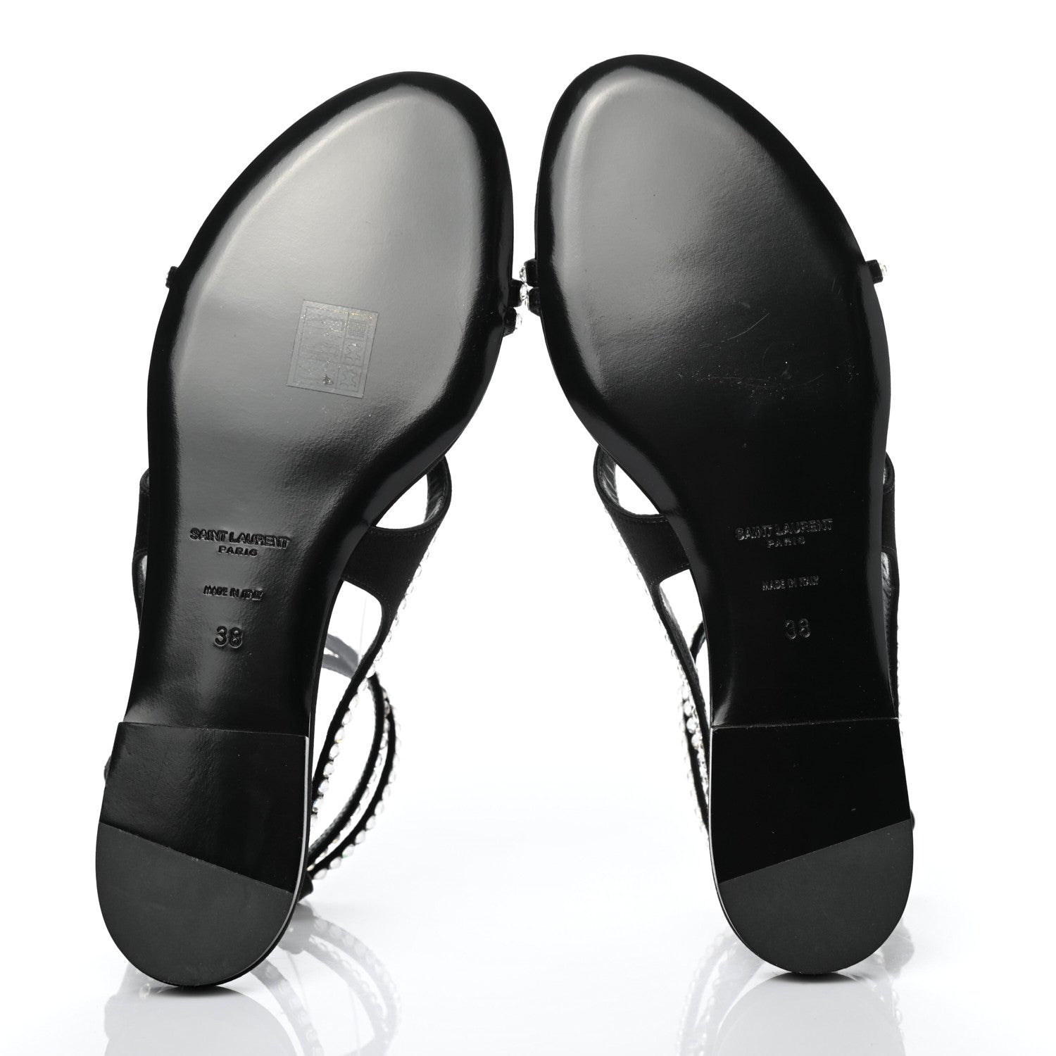 Saint Laurent Satin Crystal Gia Ankle Strap Sandals 38 Black 5 of 7