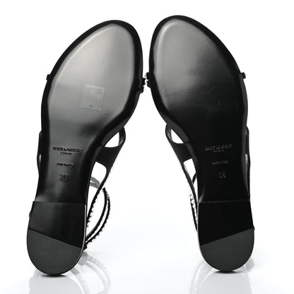 Saint Laurent Satin Crystal Gia Ankle Strap Sandals 38 Black 5 of 7