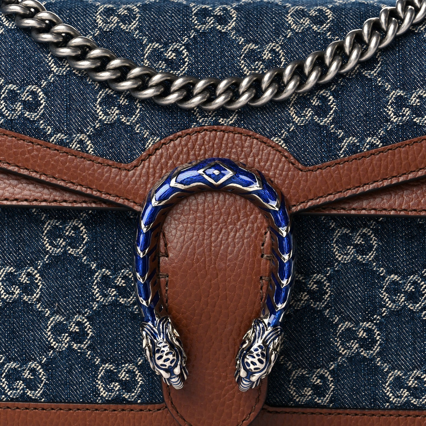 New Denim GG Monogram Dollar Calfskin Enamel Small Dionysus Shoulder Bag Blue Tea Cuir Epilog Electric Blue