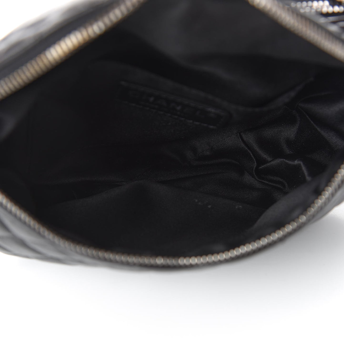 Lambskin Quilted Banane Waist Bag Fanny Pack Black