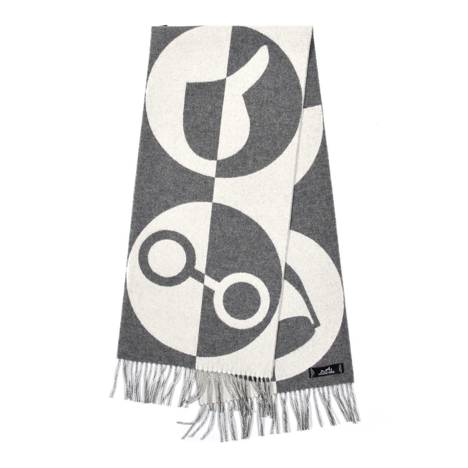 Hermes Cashmere Casaque Charms Muffler Gris Flanelle Ivoire 2 of 5