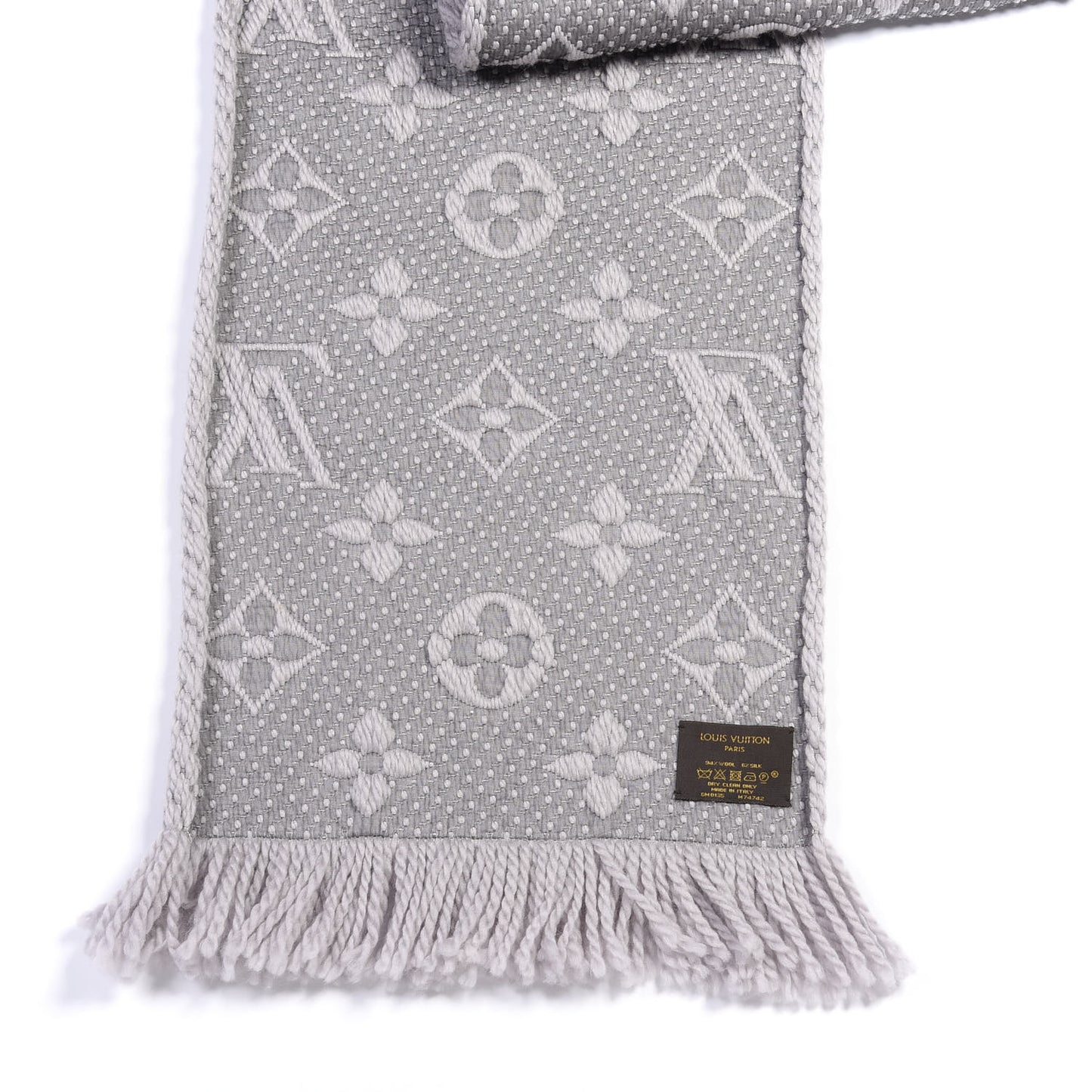 Wool Silk Logomania Scarf Pearl Grey