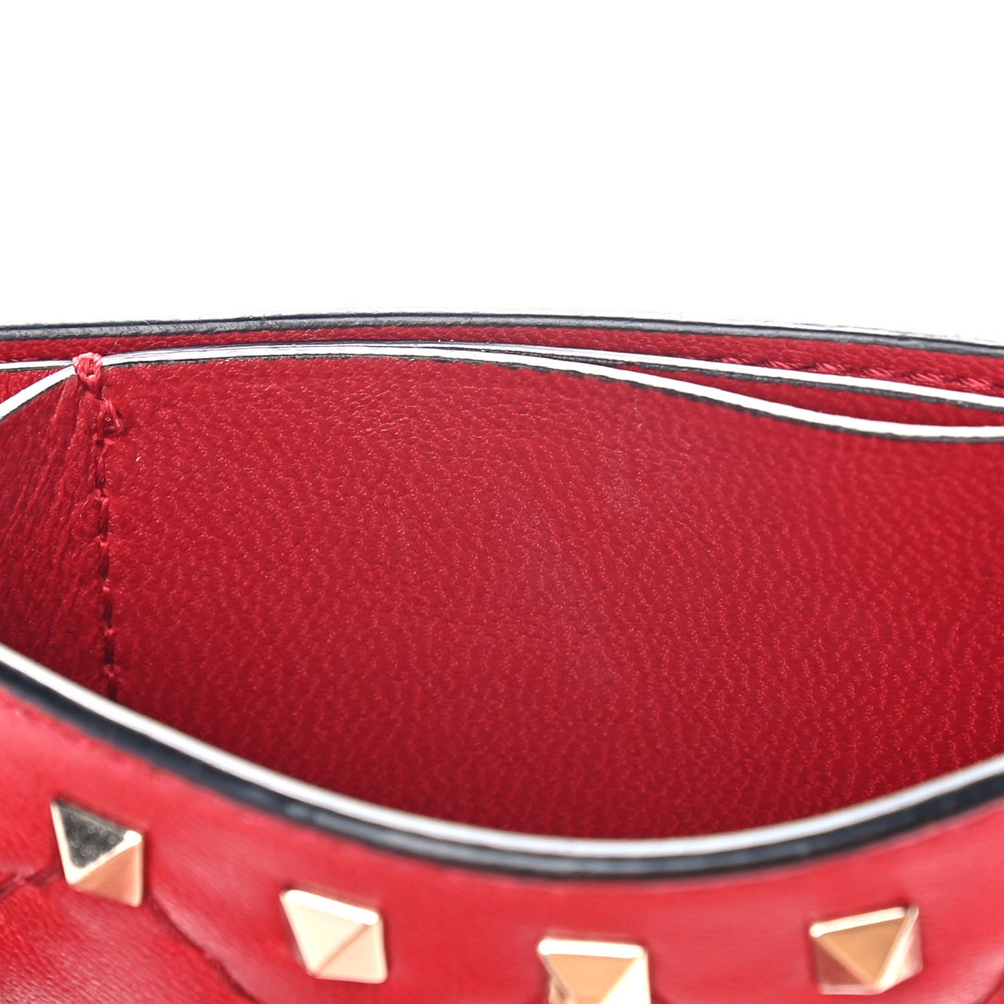 Lambskin Rockstud Spike Card Holder Red