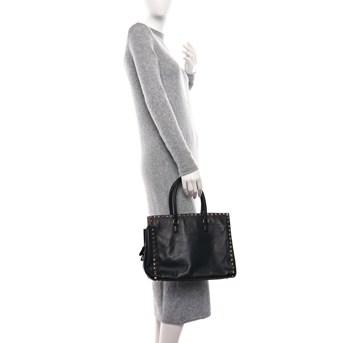 Vitello Small Rockstud Top Handle Tote Black