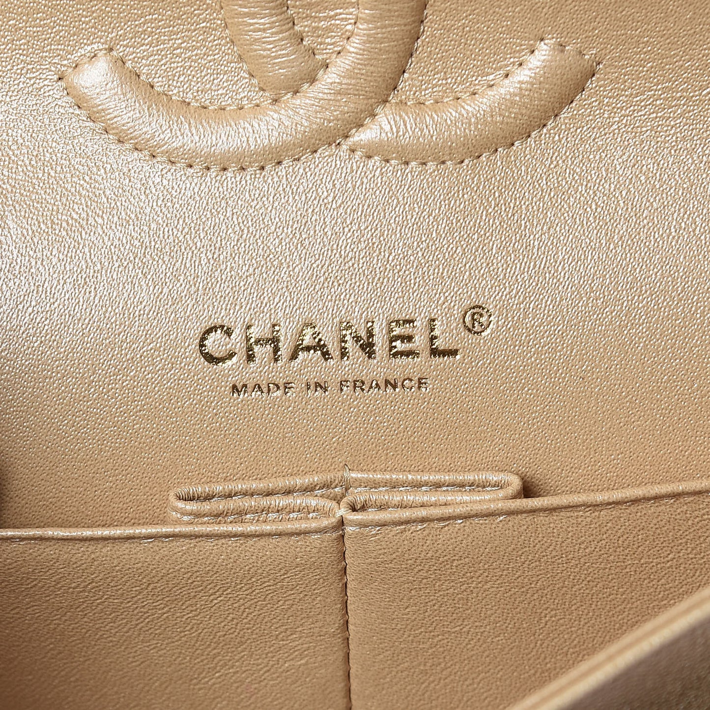 Iridescent Caviar Quilted Medium Double Flap Beige