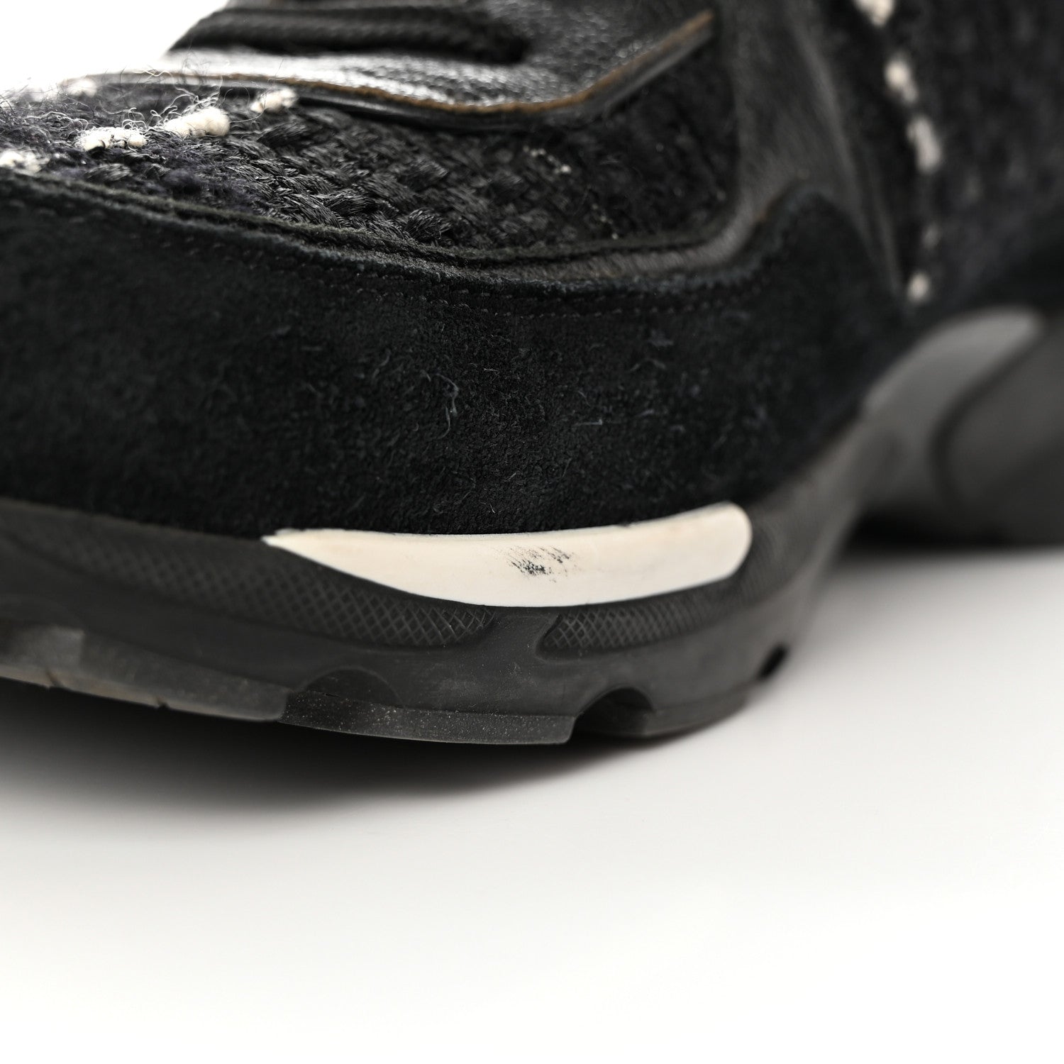 Chanel Tweed Suede Goatskin CC Sneakers 39 Black White 12 of 22