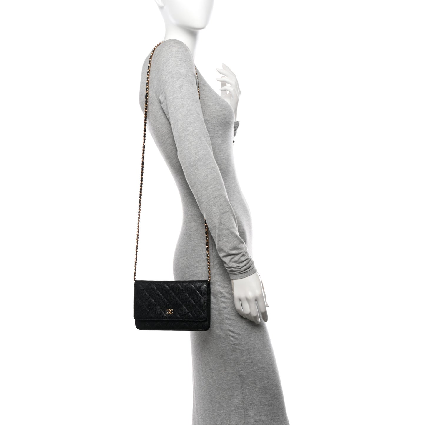 Caviar Quilted Wallet on Chain WOC Black