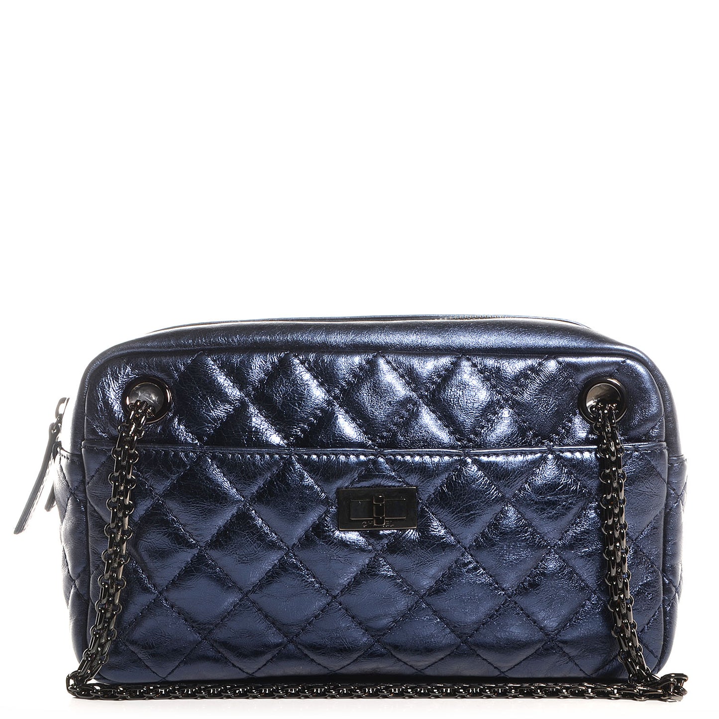 Metallic Aged Calfskin Quilted Medium Reissue Camera Case Bag Blue