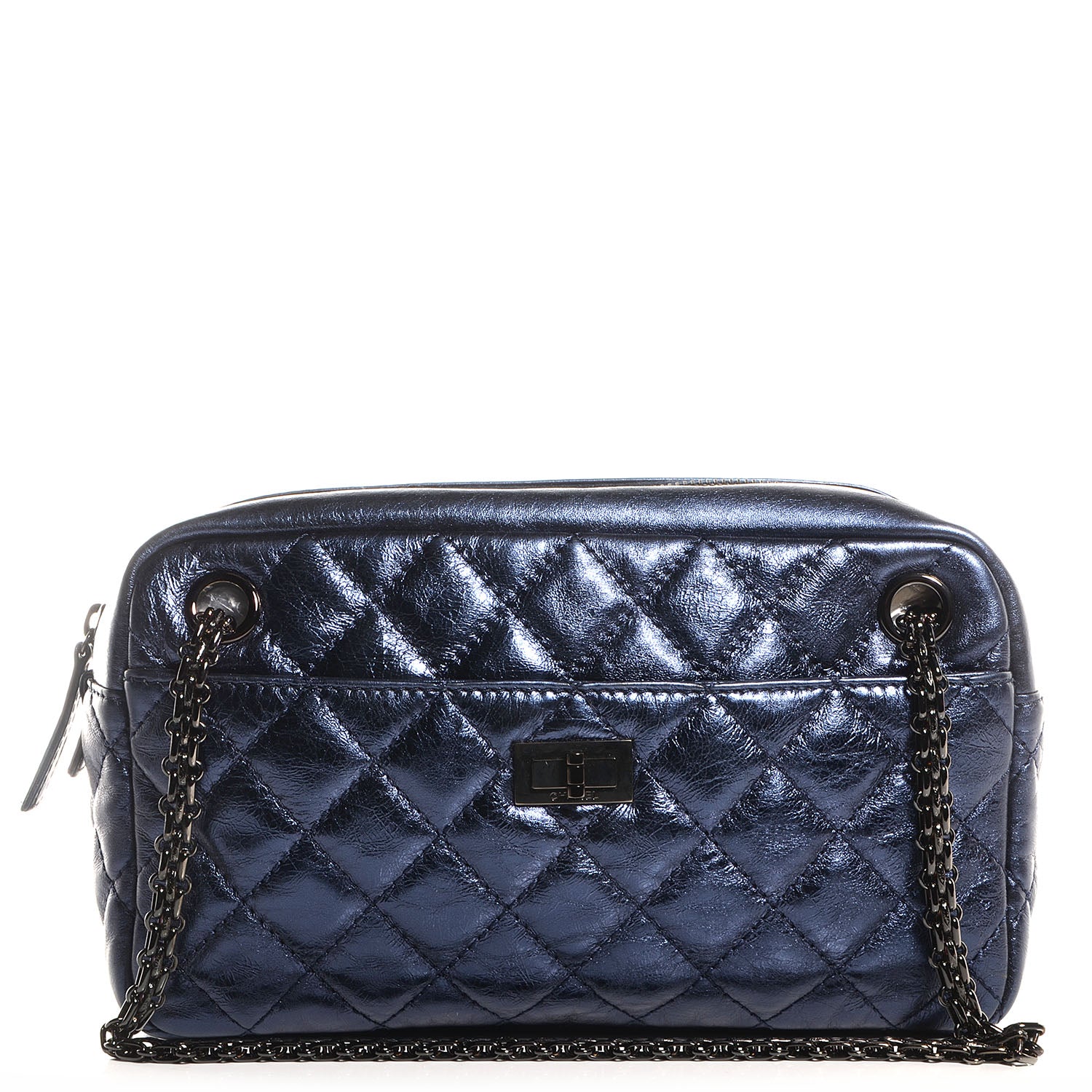 Chanel Metallic Aged Calfskin Quilted Medium Reissue Camera Case Bag Blue 1 of 7
