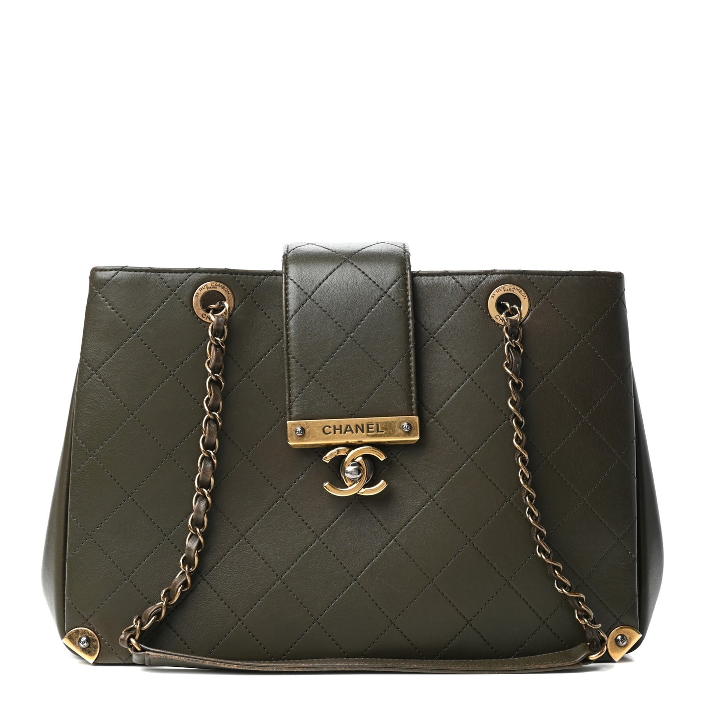 Lambskin Around The Corner Medium Shopping Tote Khaki