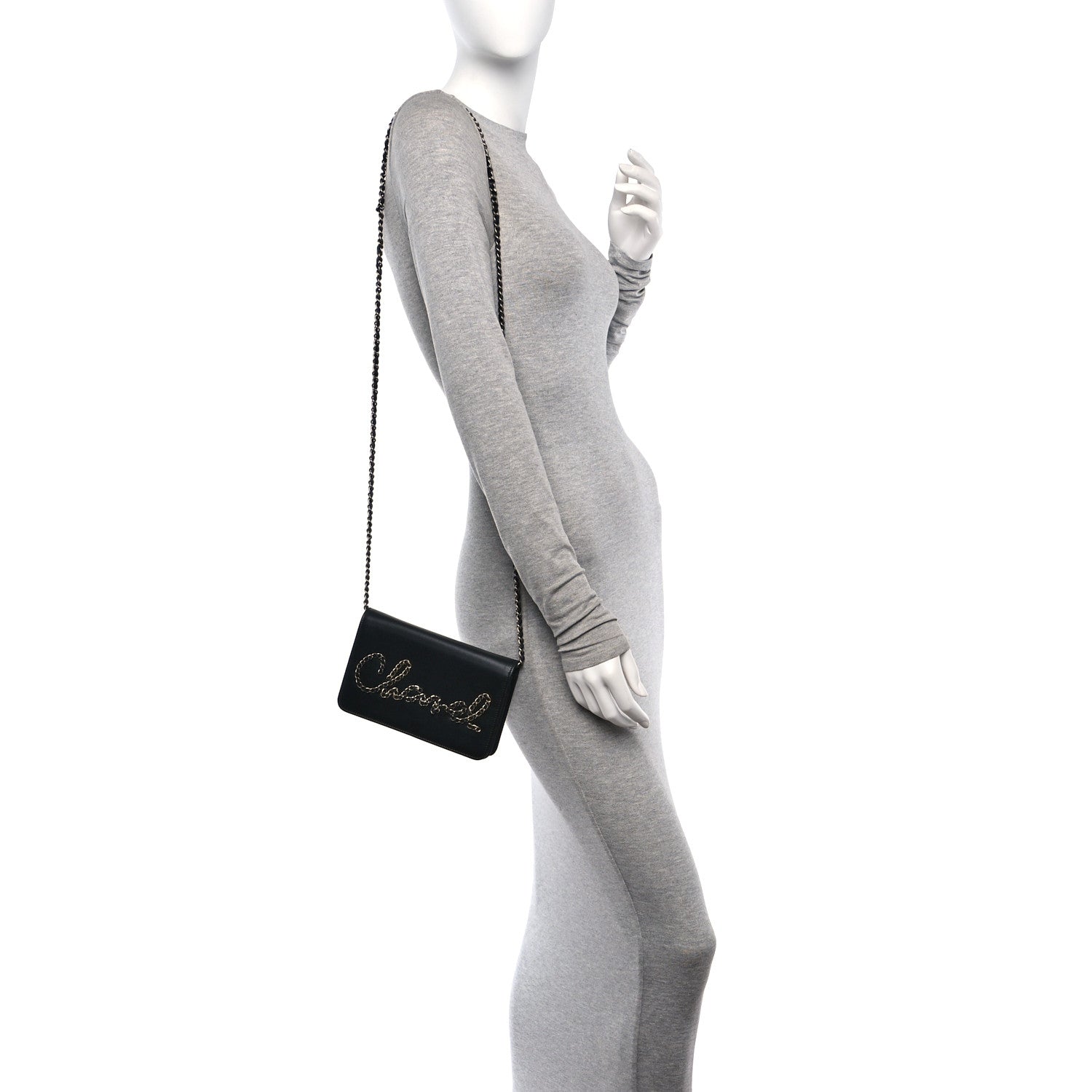 Chanel Calfskin Chain 20s Signe Wallet on Chain WOC Black 2 of 16