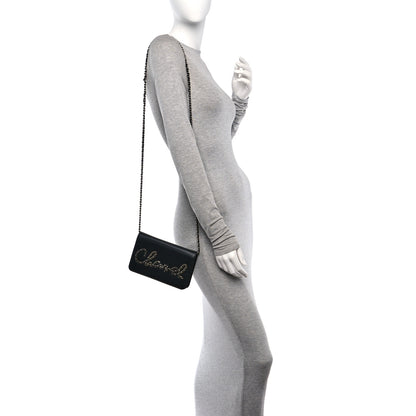 Chanel Calfskin Chain 20s Signe Wallet on Chain WOC Black 2 of 16