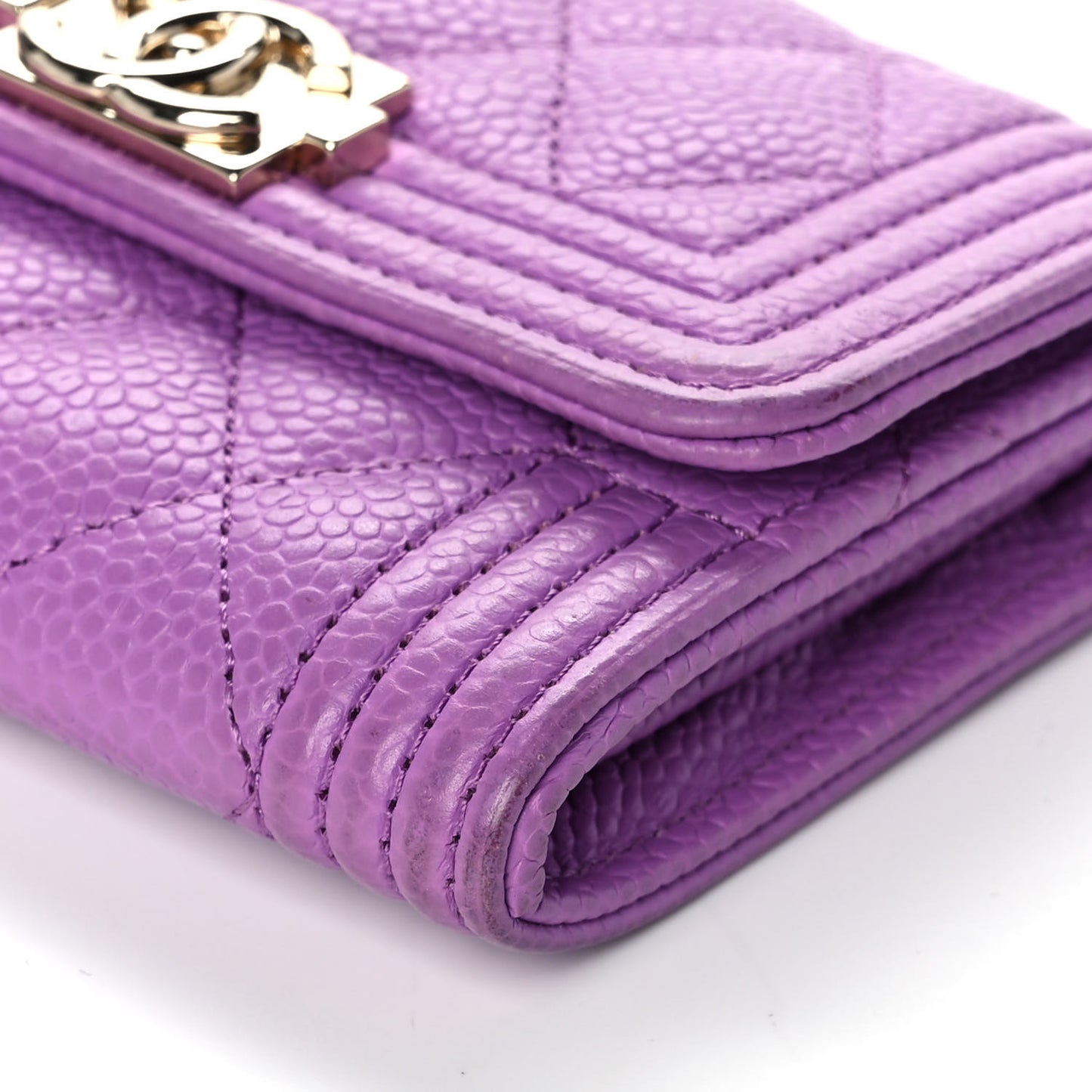 Caviar Quilted Boy Card Holder Wallet Purple