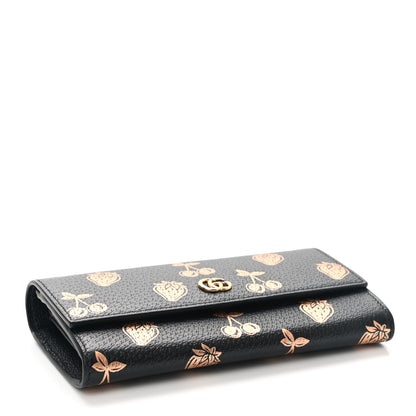 Gucci Textured Dollar Calfskin Berry Print GG Marmont Continental Wallet Black Light Copper 4 of 8