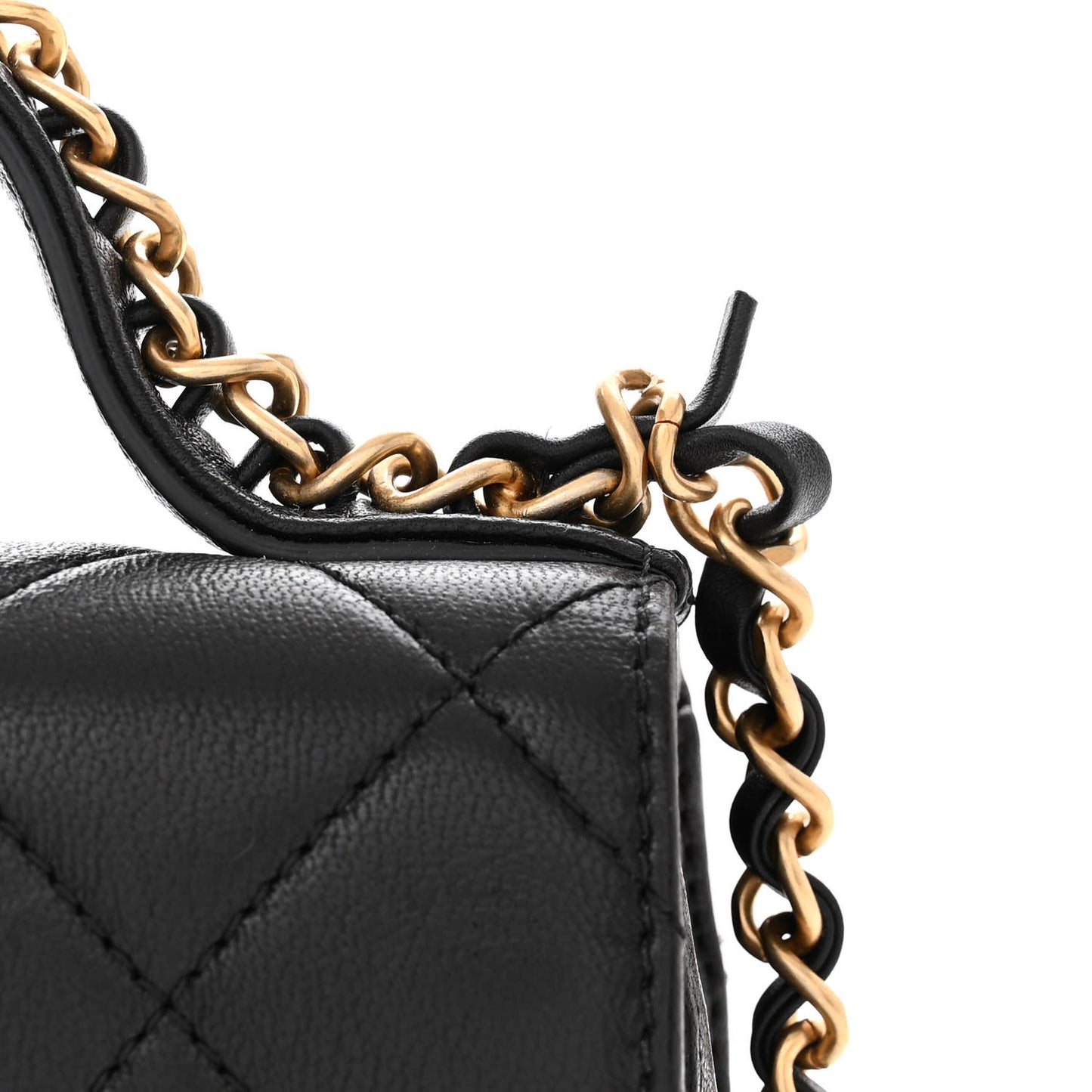 Lambskin Quilted Small Chain Infinity Top Handle Flap Black