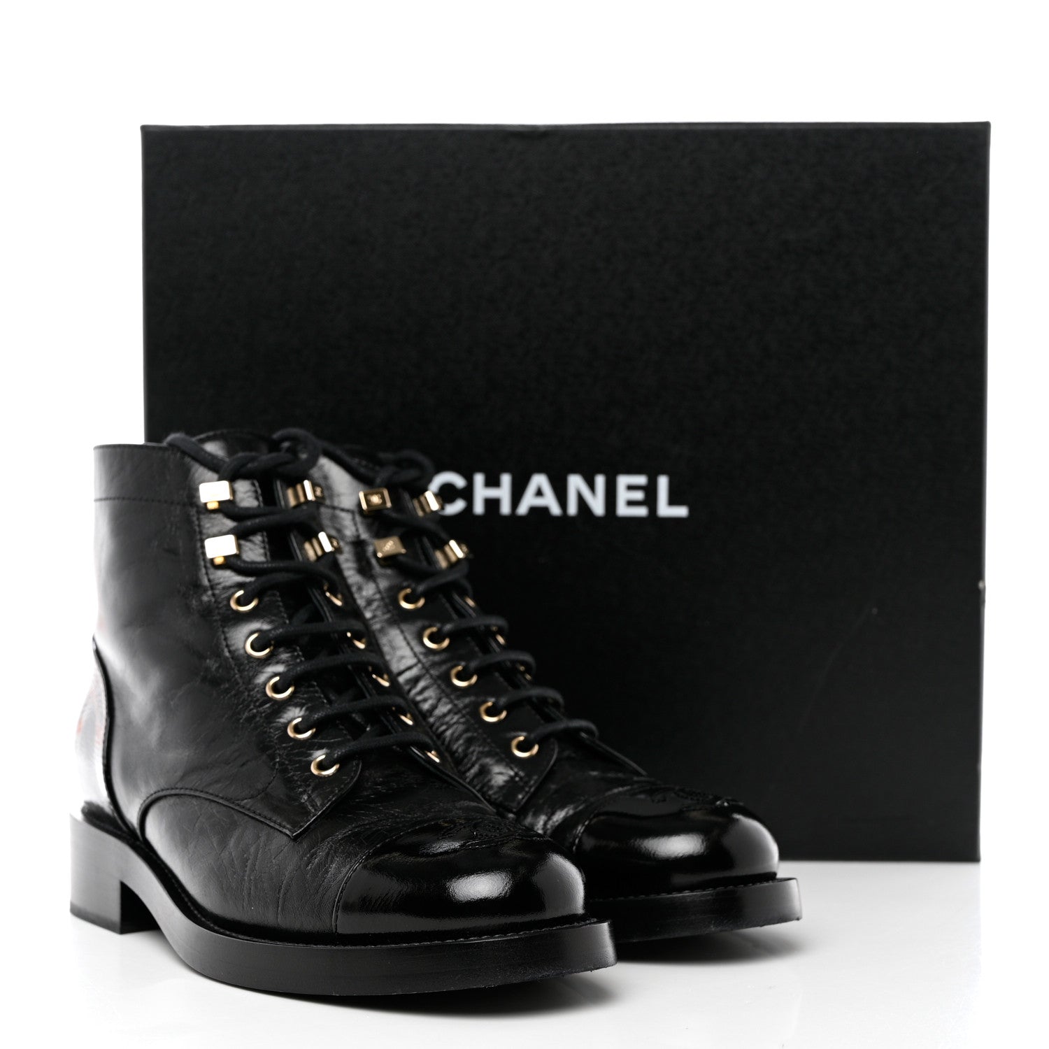 Chanel Crumpled Lambskin Shiny Calfskin Combat Boots 38 Black 9 of 9