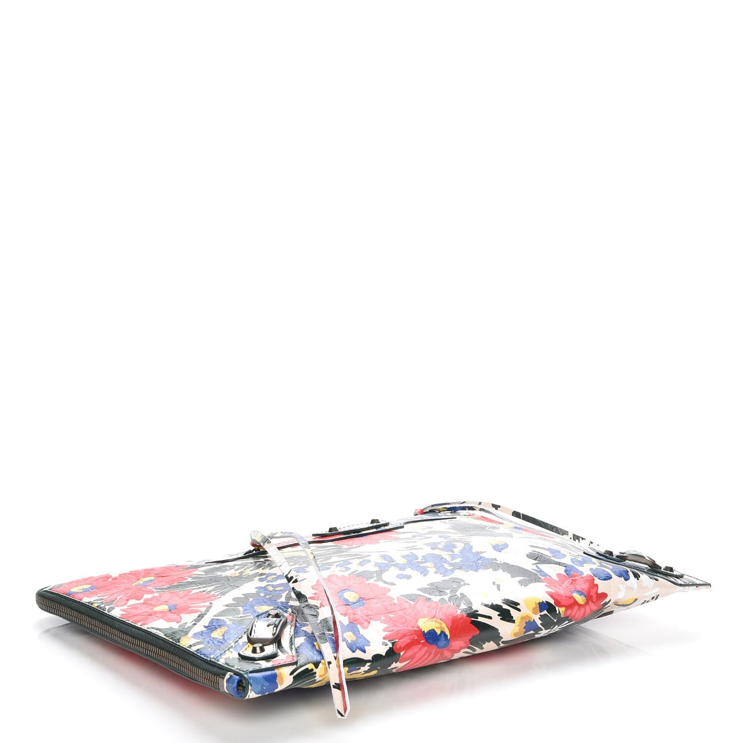 Agneau Classic Hardware Fleurs Small Pouch Beige Red Green