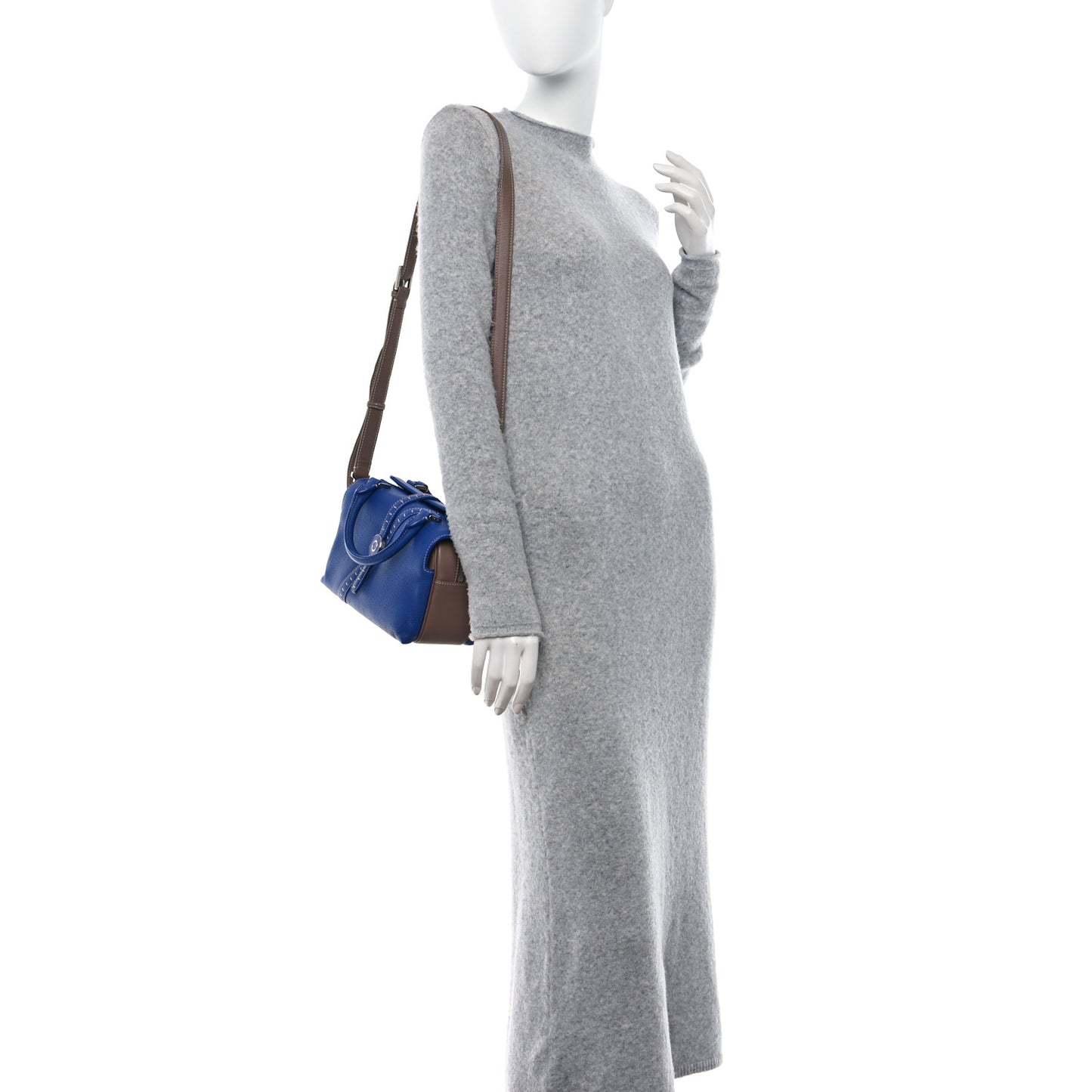 Grained Calfskin Bridle P Shoulder Bag Blue Warm Mastic