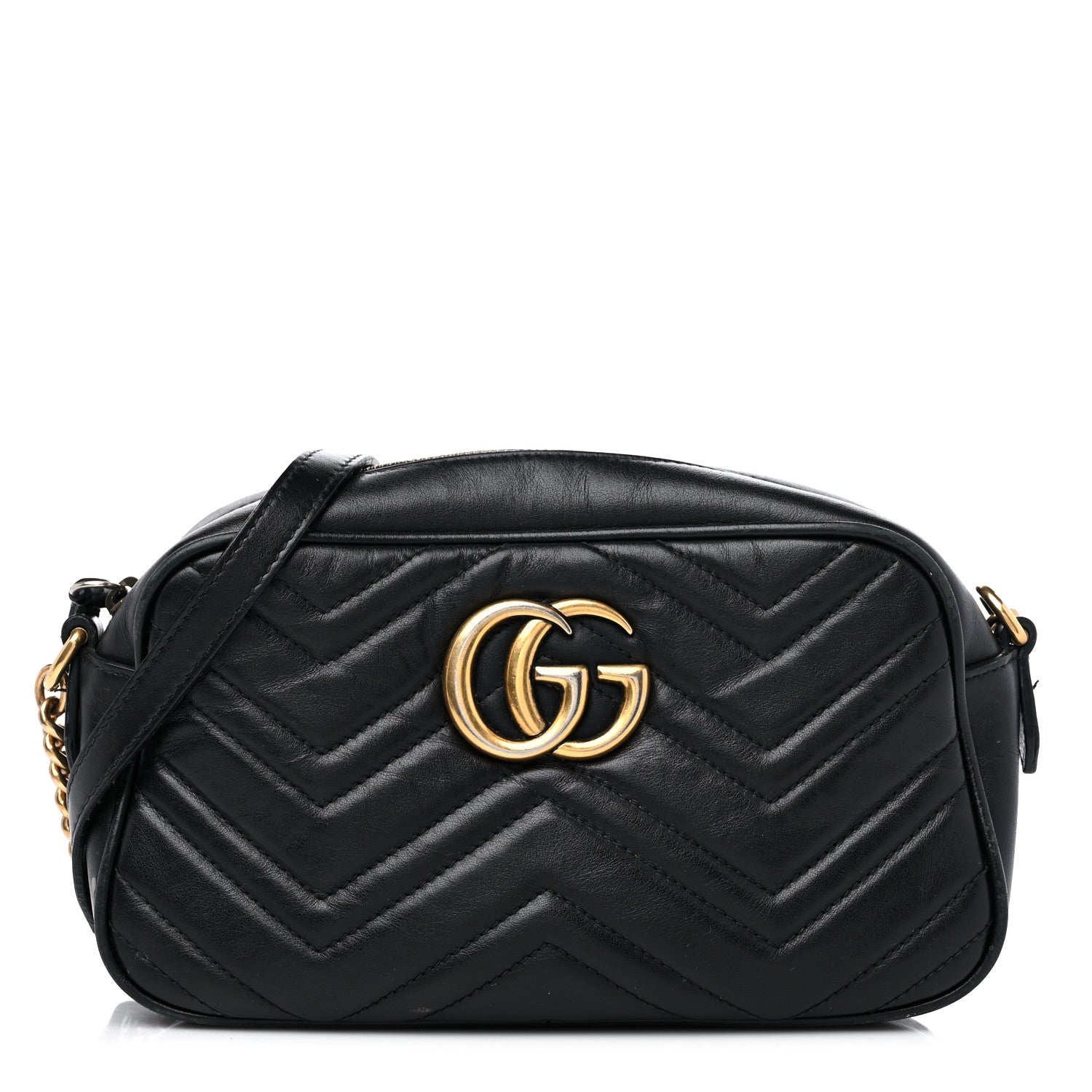 Gucci Calfskin Matelasse Small GG Marmont Chain Shoulder Bag Black 1 of 18