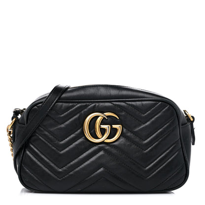 Gucci Calfskin Matelasse Small GG Marmont Chain Shoulder Bag Black 1 of 18