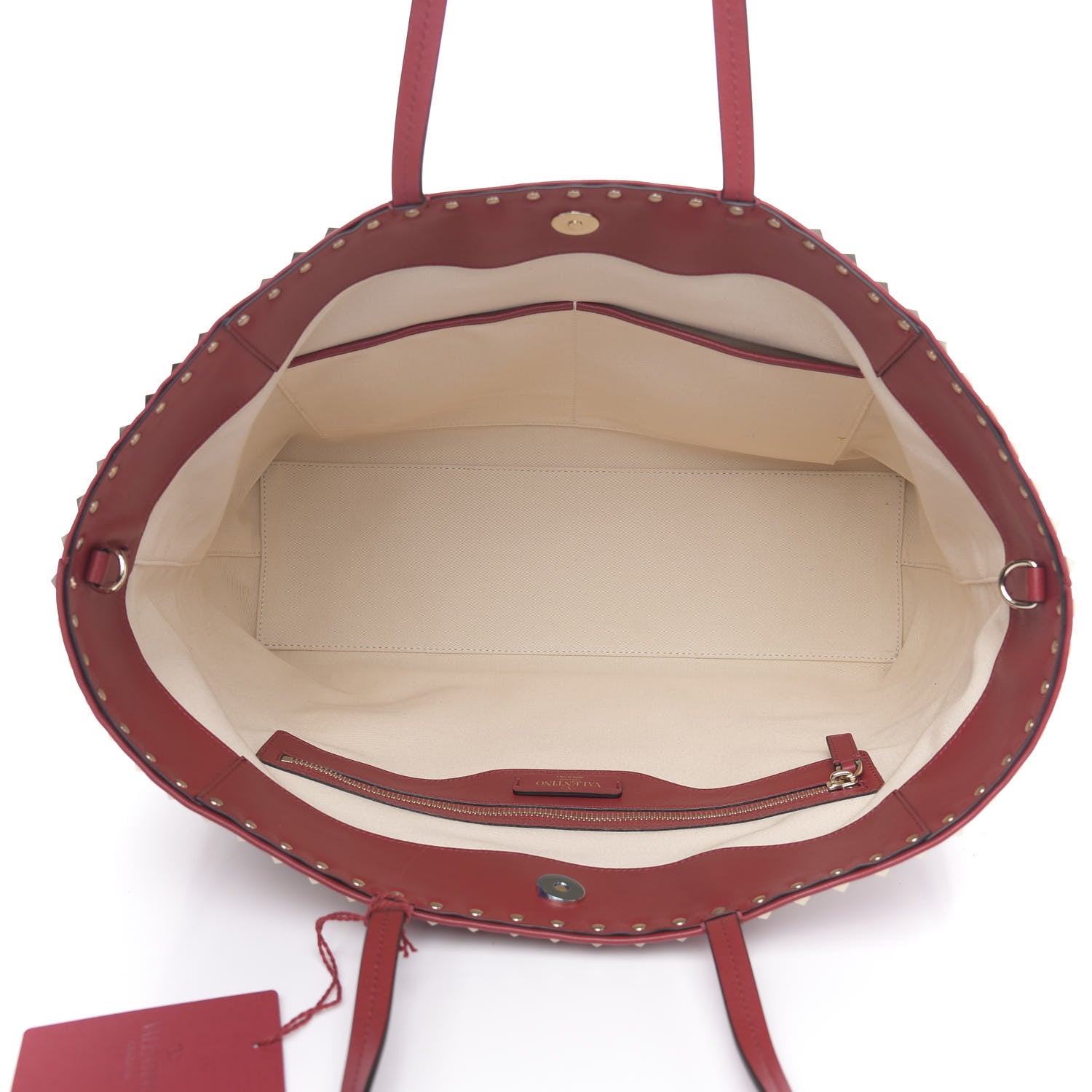 Valentino Garavani Calfskin Canvas Chevron Inlay Rockstud Shoulder Tote Red White Blue 5 of 11