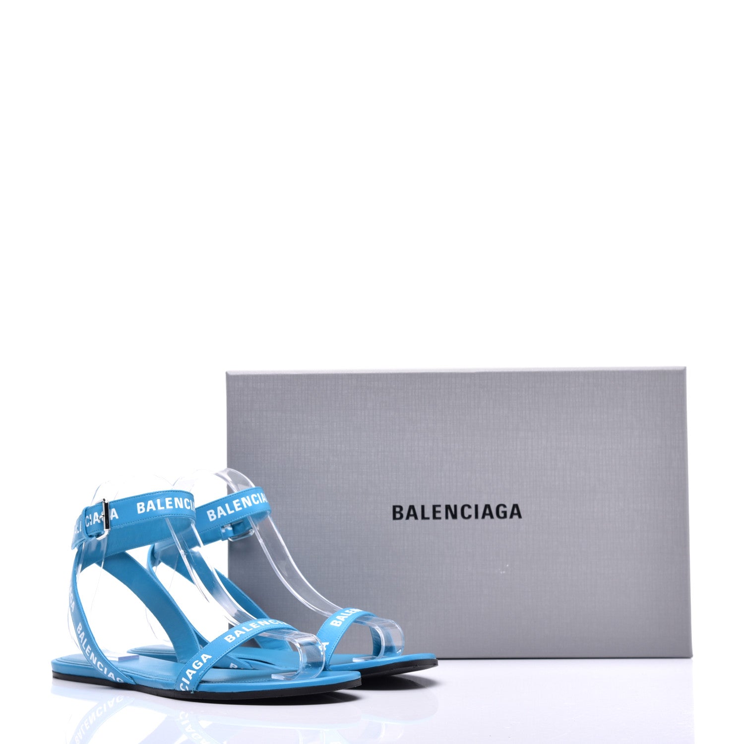 Balenciaga Calfskin Allover Logo Flat Sandals 38 Bleu White 9 of 9