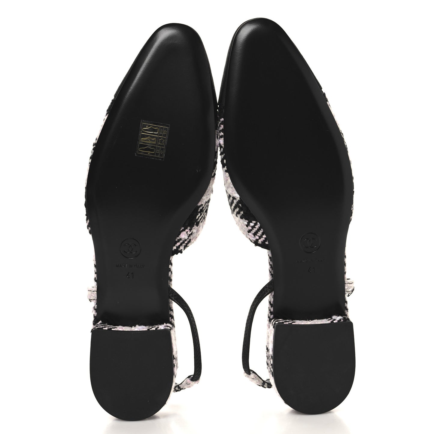 Tweed Cap Toe CC Slingback Flats 41 Black Pink White
