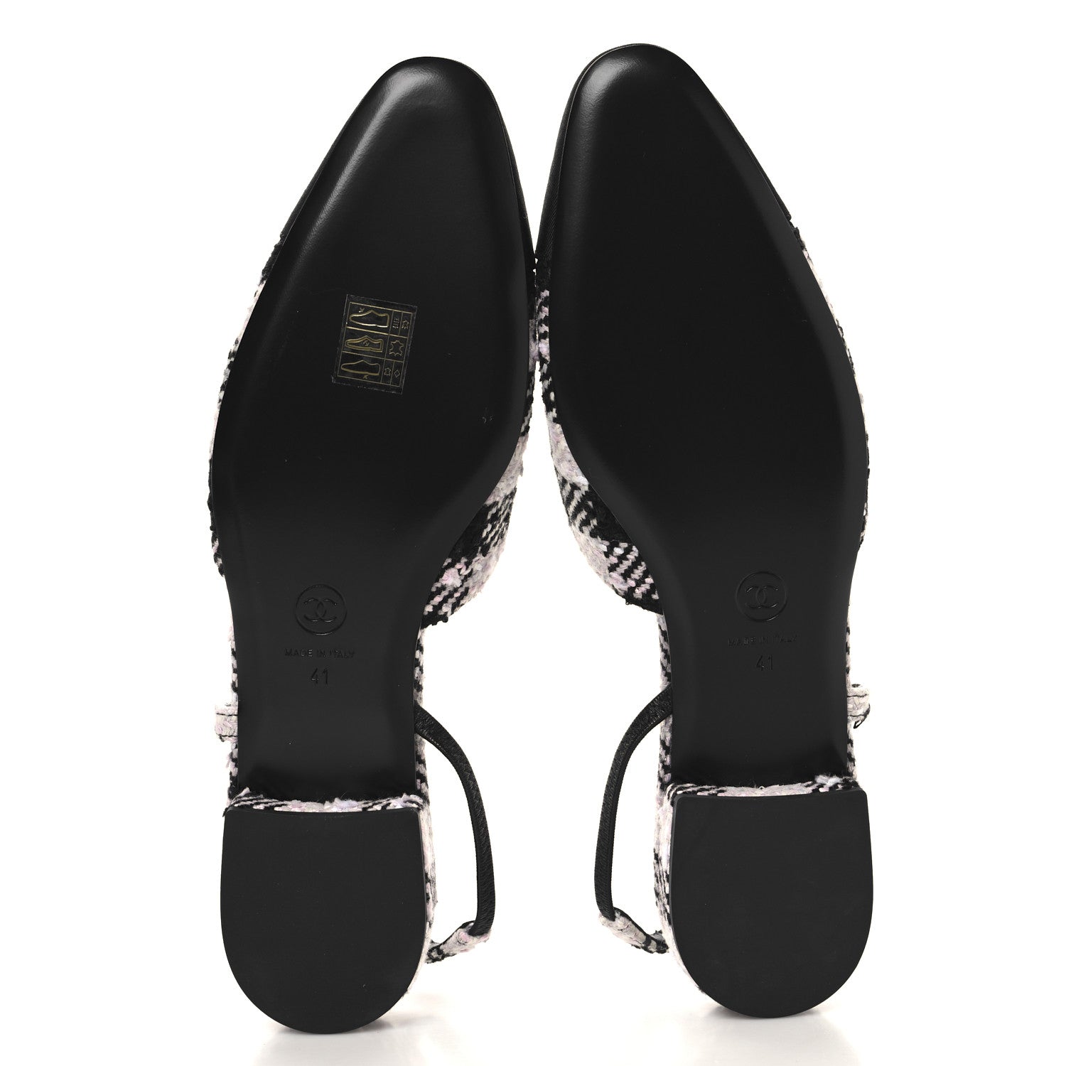 Chanel Tweed Cap Toe CC Slingback Flats 41 Black Pink White 6 of 9