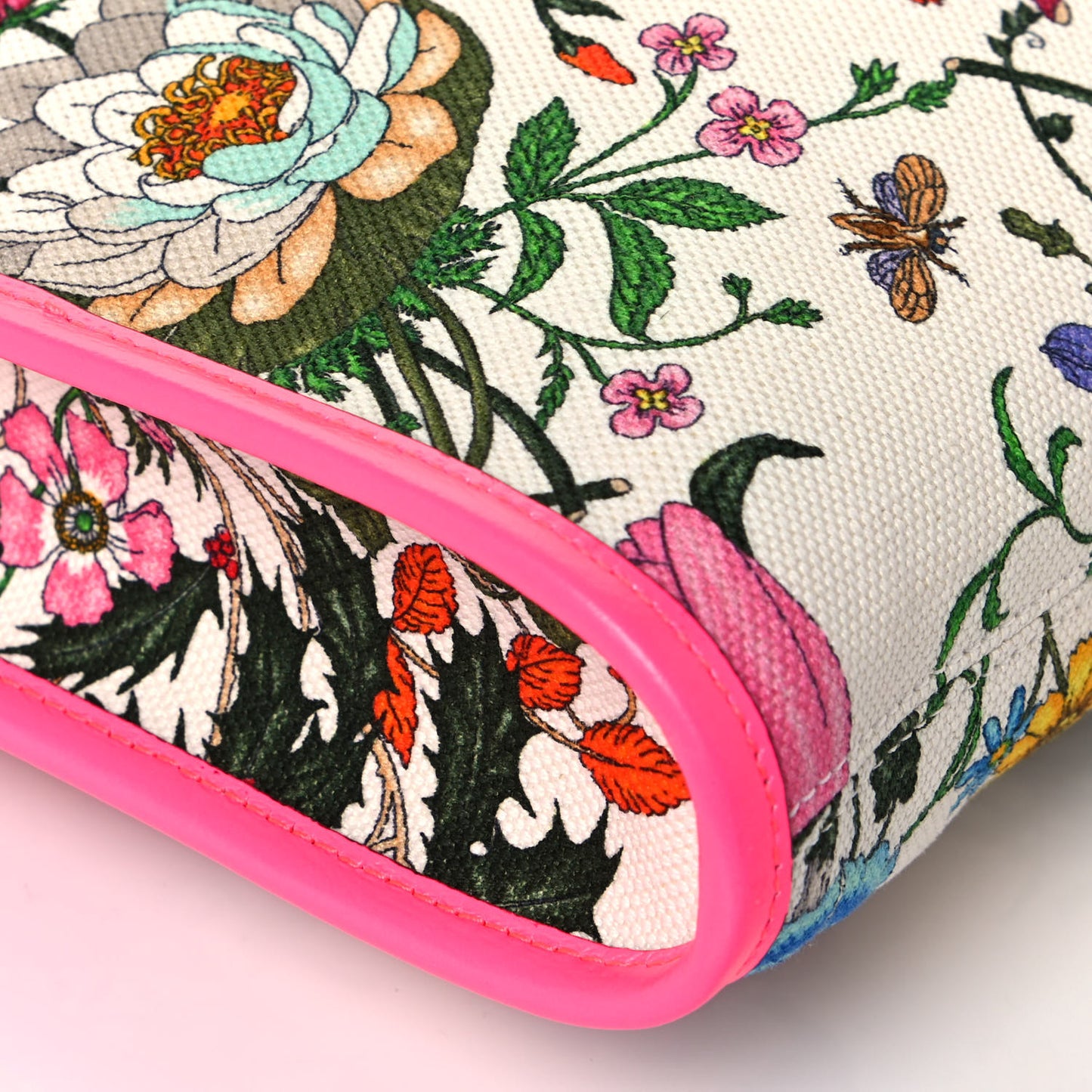 Canvas Flora Large Rajah Chain Tote White Multicolor Fuxia Fluo