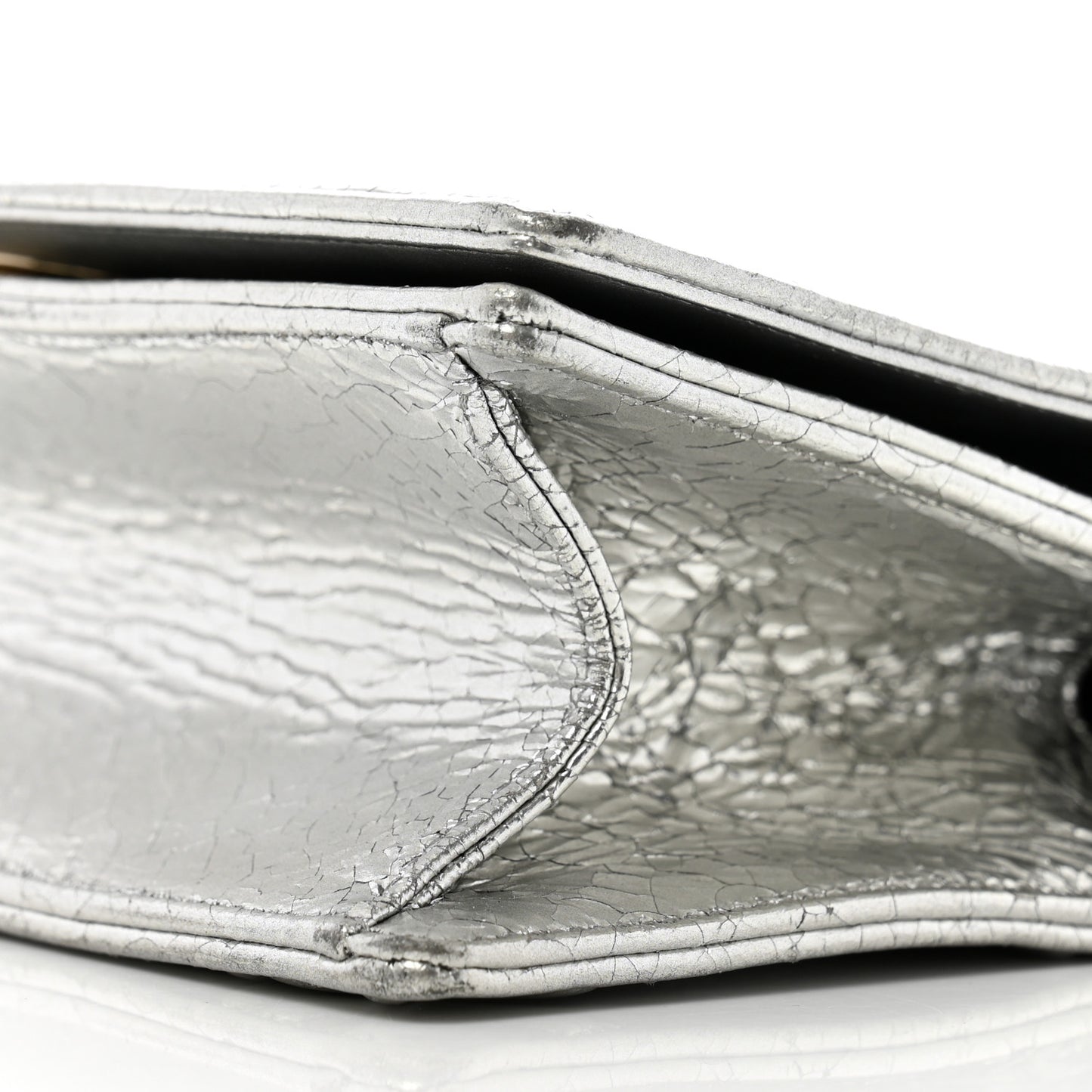 Metallic Ceramic Effect Deerskin Small Diorama Flap Bag Silver