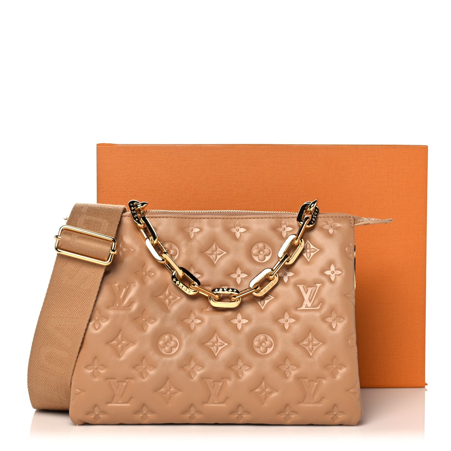 Lambskin Embossed Monogram Coussin PM Camel