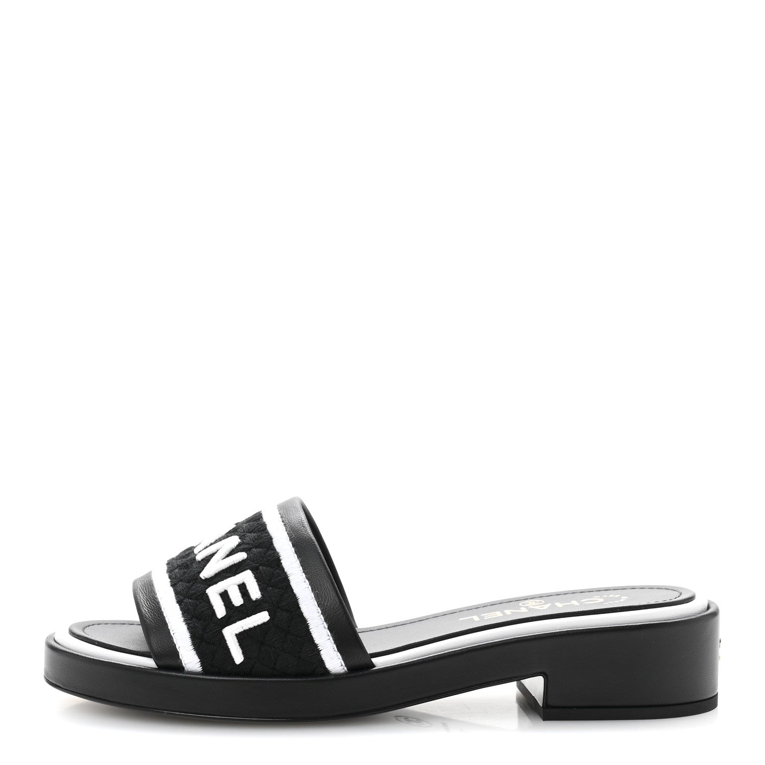 Chanel Lambskin Embroidered CC Mule Sandal 38.5 Black White 1 of 10