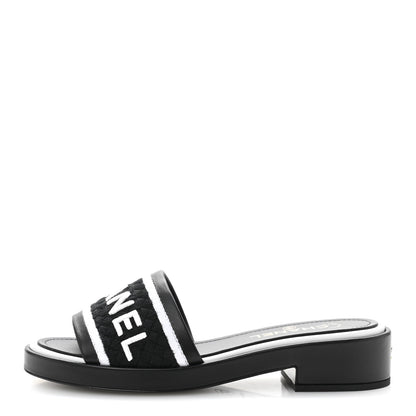 Chanel Lambskin Embroidered CC Mule Sandal 38.5 Black White 1 of 10