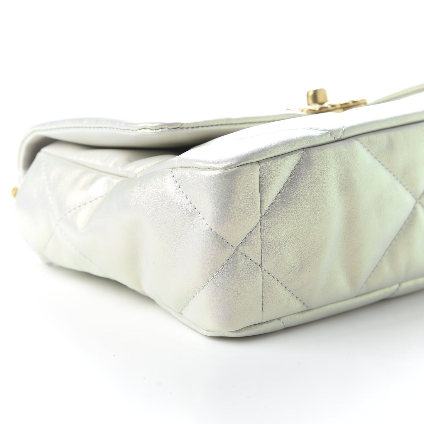 Iridescent Calfskin Quilted Medium 19 Flap White