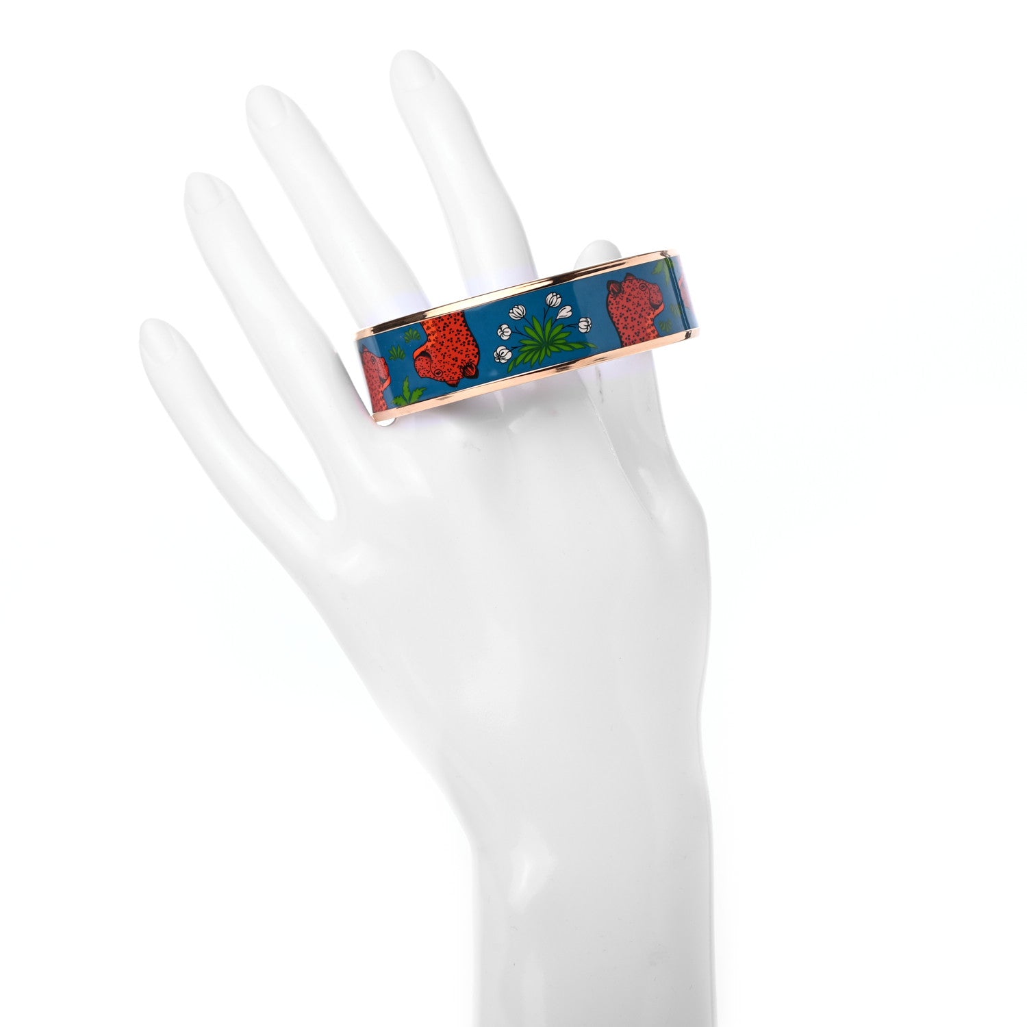 Hermes Enamel Printed Wide Les Leopards Bracelet 65 Folk 2 of 5