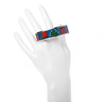 Hermes Enamel Printed Wide Les Leopards Bracelet 65 Folk 2 of 5
