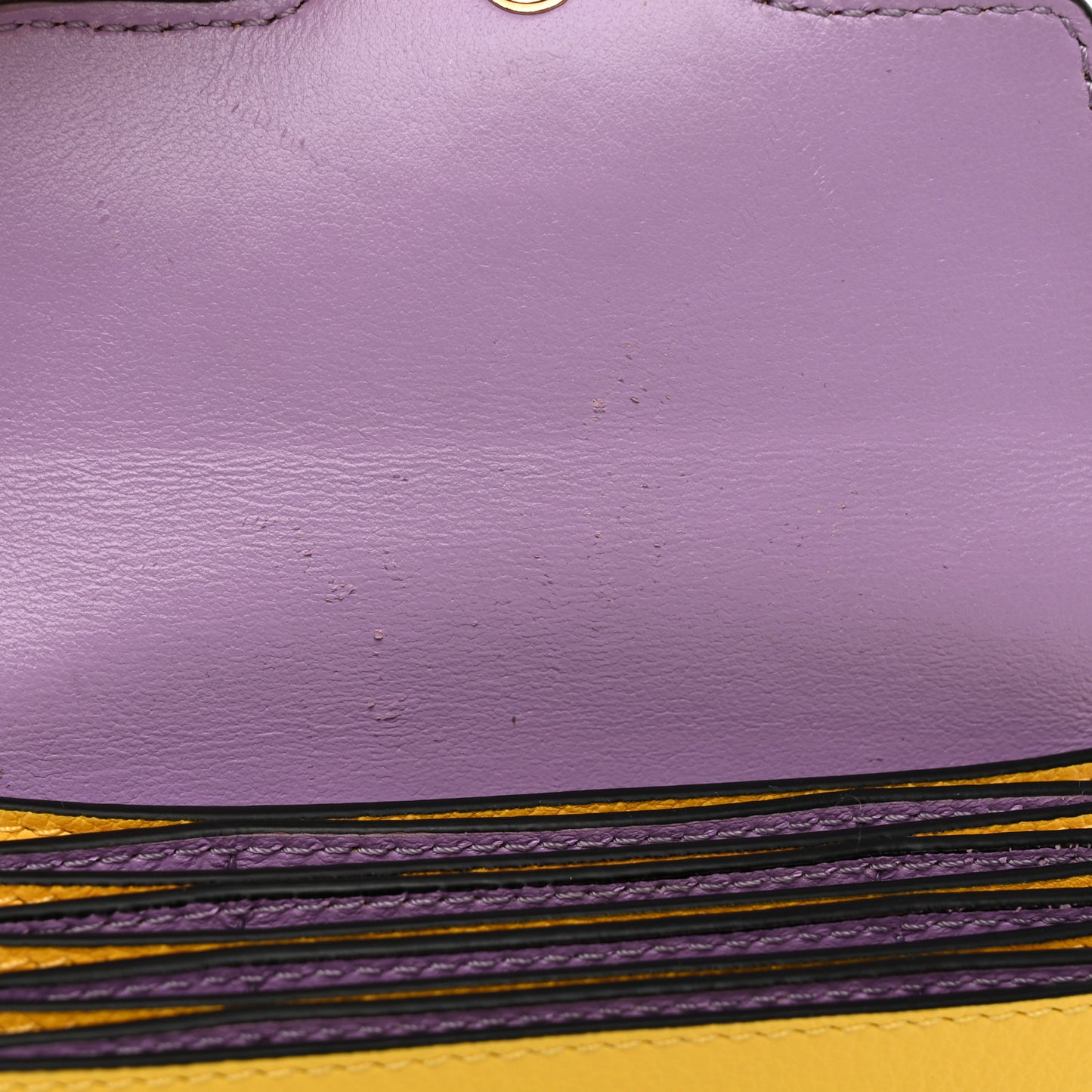 Grained Calfskin Medusa Card Holder Yellow Purple